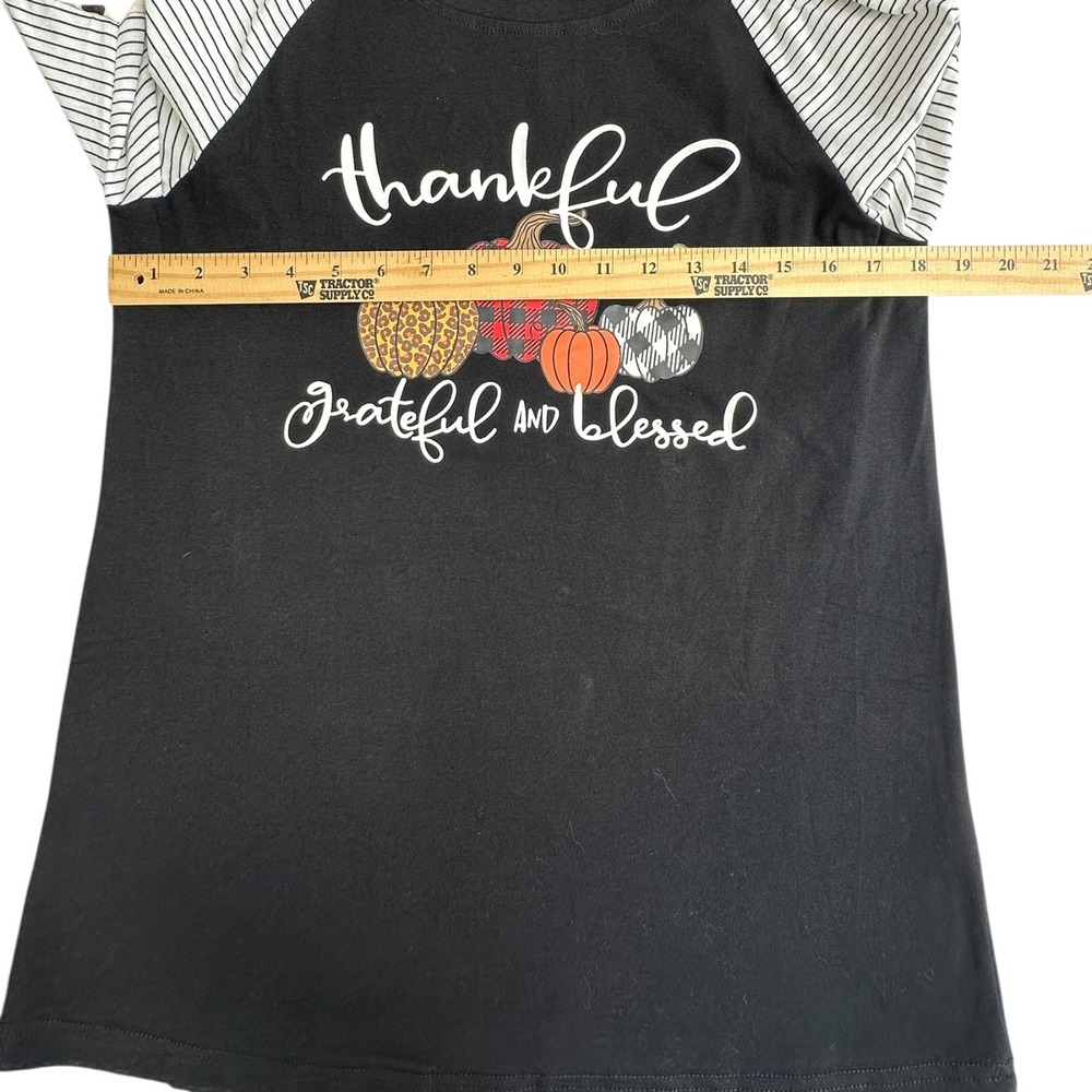 Unbranded Raglan Top Women Black Thanksgiving Pumpkin Mixed Print Sleeve Graphic - Picture 7 of 13